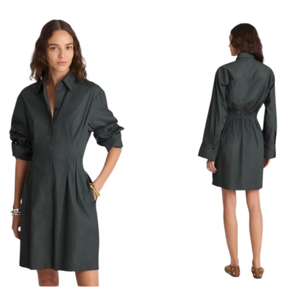 NWT Madewell Chrisandra Dress Tucked Mini Shirtdress Summit Green Grey Size 0